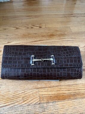 Women’s Brown Croc-Embossed Leather Clutch.